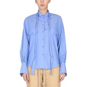 JEJIA Women's Button-Up Shirt with Neck Ties Women AZURE Shirts